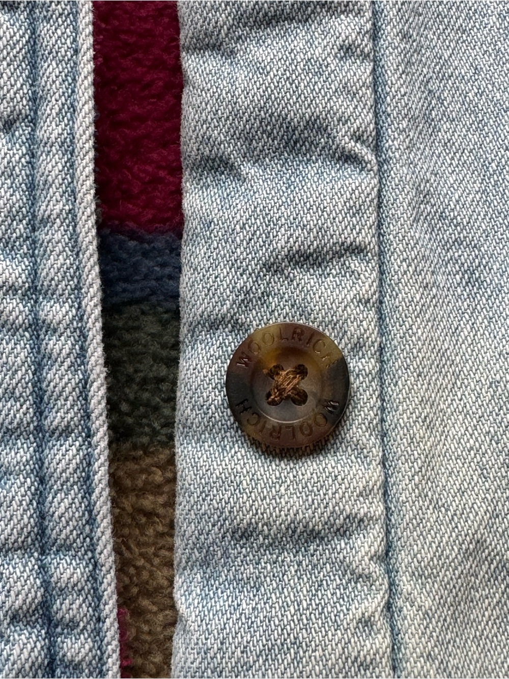 WOOLRICH vintage denim shirt jacket multi-colored stripe blanket lining size Med - Picture 6 of 14
